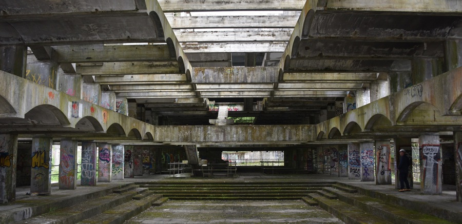 The inside of a building made from cement