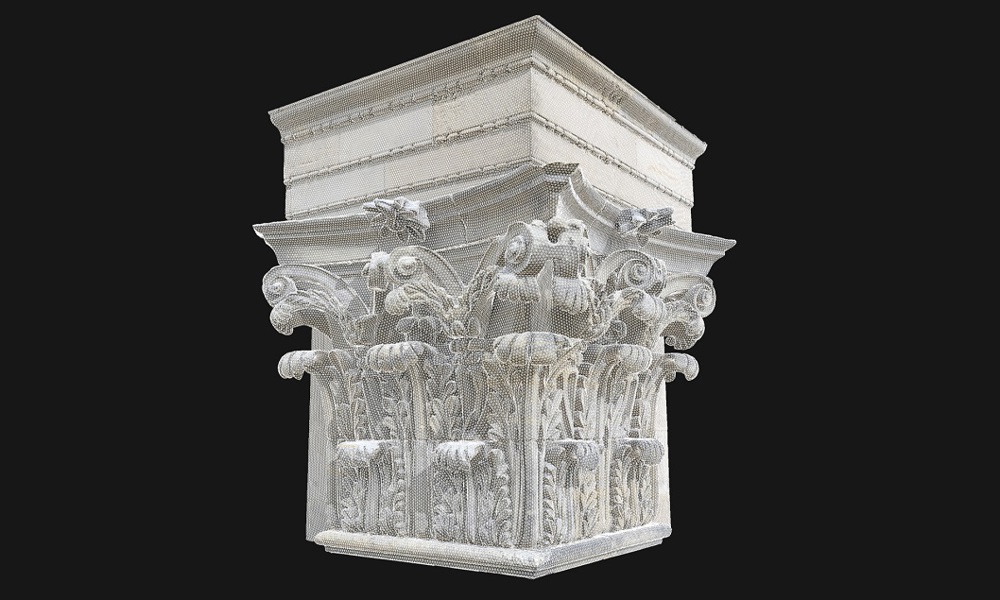 A 3D scan of a carved, stone part of a building
