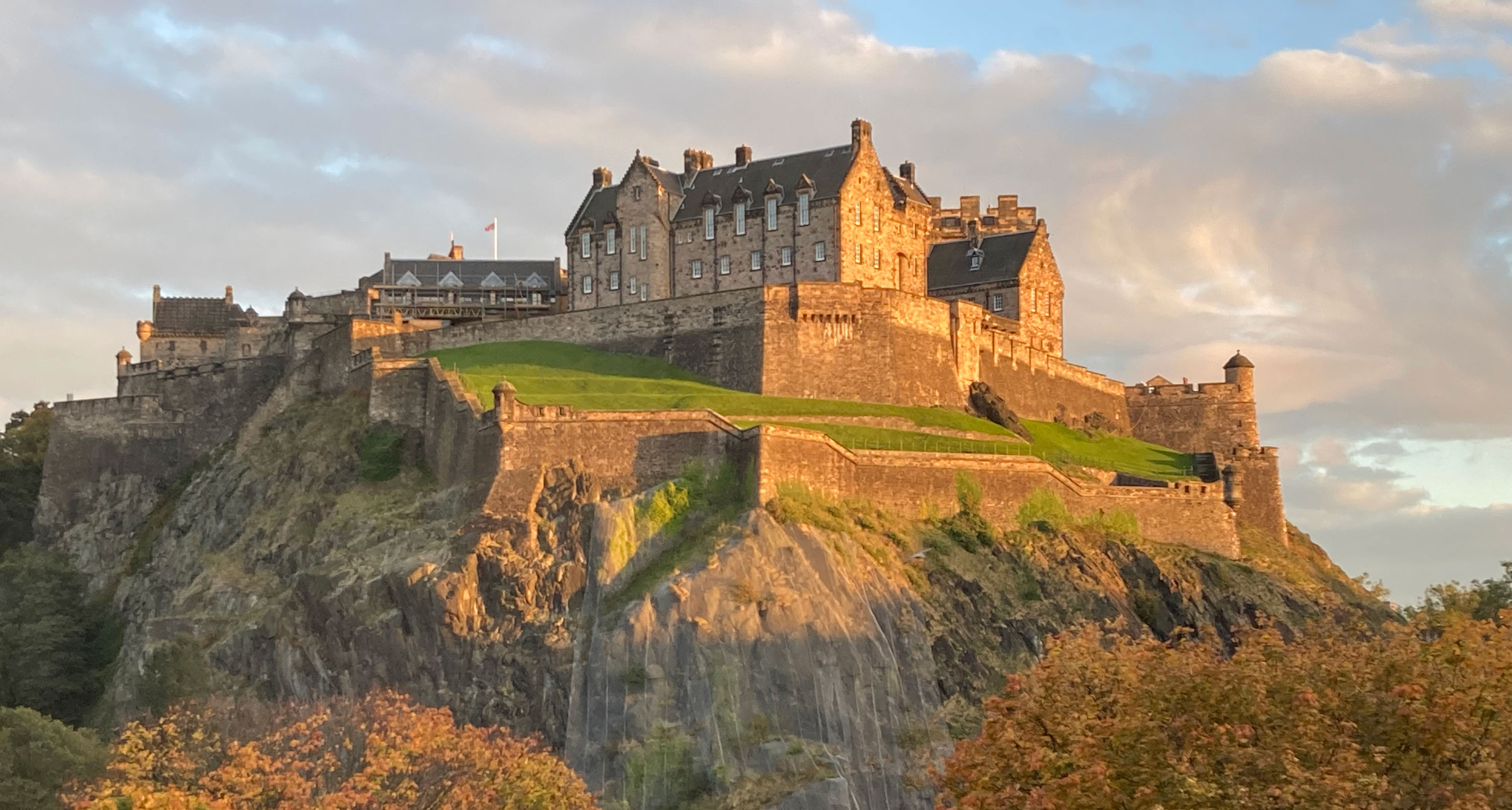 A view of Edinburgh Castle from below, showing the bedrock foundation.